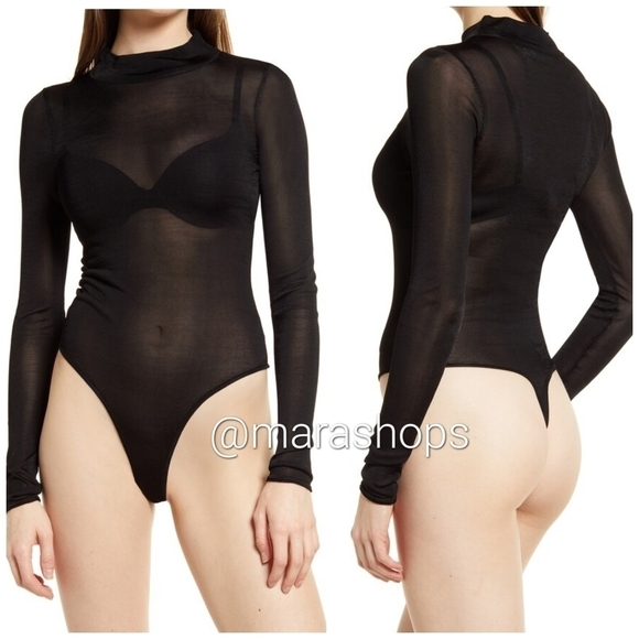 Good American Mock Neck Sheer Bodysuit - Picture 2 of 9